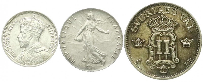 LOTS, Sammlungen allgemein
3 Silbermünzen: Frankreich 50 Centimes 1898 (fast Stg...