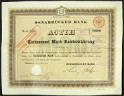 Varia, Aktien, Deutschland
Osnabrücker Bank: 2 X Actie über Eintausend Mark Reichswährung, 4. März 1905. Jeweils mit Umstellungsstempel auf 20 Reichsm...