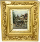 Varia, Bilder, Ölbilder und Gemälde
Gemälde "Versammlung in niederländ. Ortschaft", signiert J.W. Martens. 16 X 20 cm, im stuckverzierten Rahmen (eini...