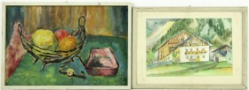 Varia, Bilder, Ölbilder und Gemälde
2 Aquarelle von E. Liselotte von Crailsheim. Eines zeigt ein Haus im Gebirge, signiert E.L. Browers und datiert St...