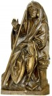 Varia, Religion, Christliche Sakralkunst
Holzfigur (Wandbild) der Heiligen Anna (Mutter der Hl. Maria) im Alter, verschleiert mit Stab auf einem Podes...