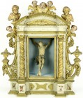 Varia, Religion, Christliche Sakralkunst
Christus-Schrein (wohl Teil eines Retabels oder eines "Herrgottswinkels") um 1750. Holz/Stuck. Im blau gefärb...