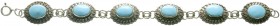 Varia, Schmuck, Armbänder
Designer-Armband "TK Sterling" von Theresa Kwong (Kalifornien). 6 Elemente mit jeweils ovalem Türkis. Länge 16 cm; 11,12 g. ...