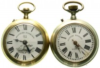 Varia, Uhren, Taschenuhren
2 Herren-Taschenuhren "open face", beide "Systeme Roskopf"(Meta), nach 1907. Nickelgehäuse 55 mm und Messinggehäuse 55 mm (...