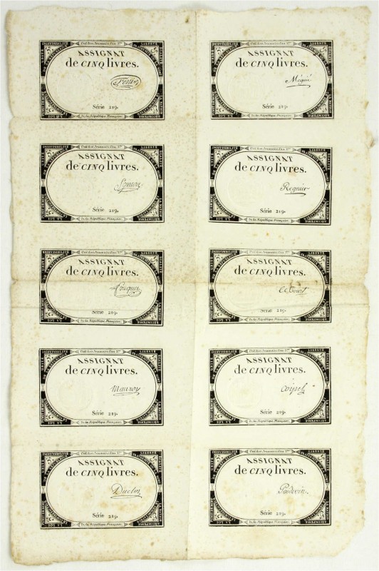 Banknoten, Ausland, Frankreich, Erste Republik, 1794-1799
Assignatenbogen zu 10 ...
