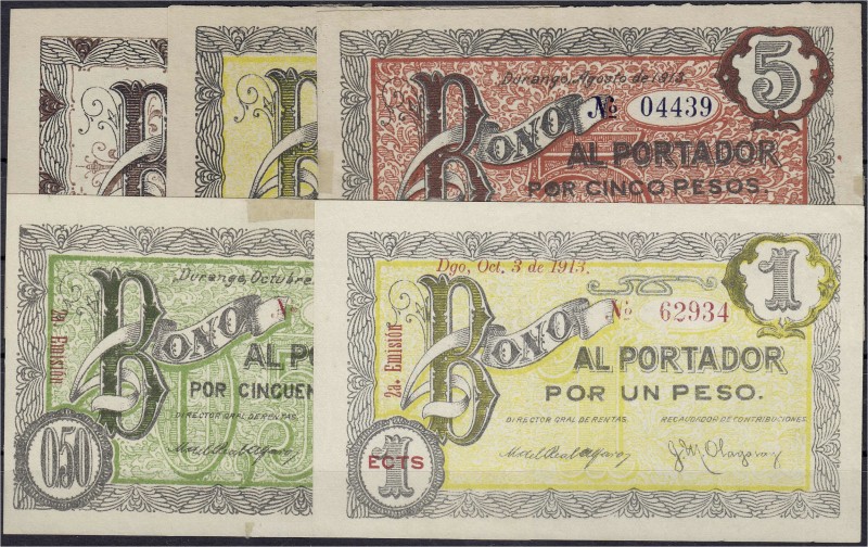 Banknoten, Ausland, Mexiko
5 verschiedene Scheine Durango, Bonos al Portador: 20...