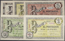 Banknoten, Ausland, Mexiko
5 verschiedene Scheine Durango, Bonos al Portador: 20 Centavos, 1 und 5 Pesos Aug. 1913 sowie 50 Centavos und 1 Peso 3.10.1...