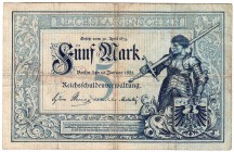 Banknoten, Die deutschen Banknoten ab 1871 nach Rosenberg, Deutsches Reich, 1871-1945
5 Mark 10.1.1882. III-IV