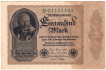 Banknoten, Die deutschen Banknoten ab 1871 nach Rosenberg, Deutsches Reich, 1871-1945
1000 Mark 15.12.1922, ohne Bogen-Wz. Serie D. I-