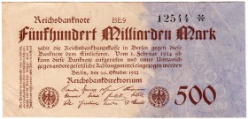 Banknoten, Die deutschen Banknoten ab 1871 nach Rosenberg, Deutsches Reich, 1871-1945
500 Mrd. Mark 26.10.1923. KN 5-stellig, FZ: BE. III, selten