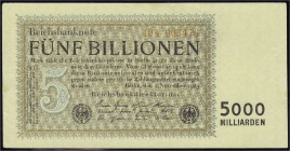 Banknoten, Die deutschen Banknoten ab 1871 nach Rosenberg, Deutsches Reich, 1871-1945
5 Bio. Mark 1.11.1923. KN 6-stellig, FZ: S rot. III, kl. Falzres...