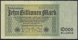 Banknoten, Die deutschen Banknoten ab 1871 nach Rosenberg, Deutsches Reich, 1871-1945
10 Bio. Mark 1.11.1923. KN 8-stellig, Serie A . III, leichte Ver...