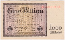 Banknoten, Die deutschen Banknoten ab 1871 nach Rosenberg, Deutsches Reich, 1871-1945
1 Bio. Mark 5.11.1923. KN 8-stellig, Serie C. II