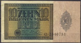 Banknoten, Die deutschen Banknoten ab 1871 nach Rosenberg, Deutsches Reich, 1871-1945
10 Billionen Mark 1.2.1924. Serie Q. III, min. Falzrest am Rand,...
