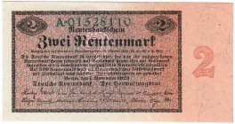 Banknoten, Die deutschen Banknoten ab 1871 nach Rosenberg, Deutsches Reich, 1871-1945
2 Rentenmark 1.11.1923. KN 8-stellig, Serie A. I-