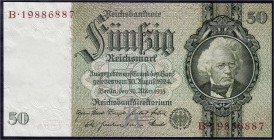Banknoten, Die deutschen Banknoten ab 1871 nach Rosenberg, Deutsches Reich, 1871-1945
50 Reichsmark 30.3.1933. KN 8-stellig Serie A/B. I