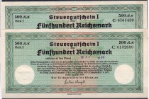Banknoten, Die deutschen Banknoten ab 1871 nach Rosenberg, Deutsches Reich, 1871-1945, Papiergeldähnl. Wertpapiere/Steuergutscheine, 1933/45
2 Steuers...