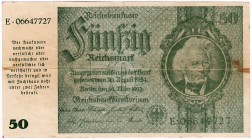 Banknoten, Die deutschen Banknoten ab 1871 nach Rosenberg, Deutsches Reich, 1871-1945, Notausgaben im Frühjahr 1945
50 Reichsmark 30.3.1933. III, etwa...