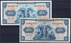 Banknoten, Die deutschen Banknoten ab 1871 nach Rosenberg, Westliche Besatzungszonen und BRD, ab 1948
2 X 10 Deutsche Mark, Serie 1948. Normal-Ausgabe...