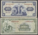 Banknoten, Die deutschen Banknoten ab 1871 nach Rosenberg, Westliche Besatzungszonen und BRD, ab 1948
2 Stück: 10 und 20 Deutsche Mark Serie 1948. IV