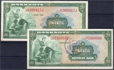 Banknoten, Die deutschen Banknoten ab 1871 nach Rosenberg, Westliche Besatzungszonen und BRD, ab 1948
2 X 20 Deutsche Mark, Serie 1948. Normal-Ausgabe...