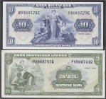 Banknoten, Die deutschen Banknoten ab 1871 nach Rosenberg, Westliche Besatzungszonen und BRD, ab 1948
2 Stück: 10 und 20 Deutsche Mark 22.8.1949, Seri...