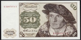 Banknoten, Die deutschen Banknoten ab 1871 nach Rosenberg, Westliche Besatzungszonen und BRD, ab 1948
50 Deutsche Mark 2.1.1960. Serie K/Y. I-