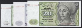 Banknoten, Die deutschen Banknoten ab 1871 nach Rosenberg, Westliche Besatzungszonen und BRD, ab 1948
3 Stück: 5, 10 und 20 Deutsche Mark 2.1.1970. I