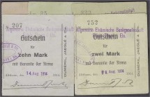 Banknoten, Deutsches Notgeld und KGL, Altthann (Elsass)
Dumeril, Jaegle & Cie. 5 verschiedene Scheine 1914 von 50 Pf. bis 10 Mark. Dabei alle bei Dieß...