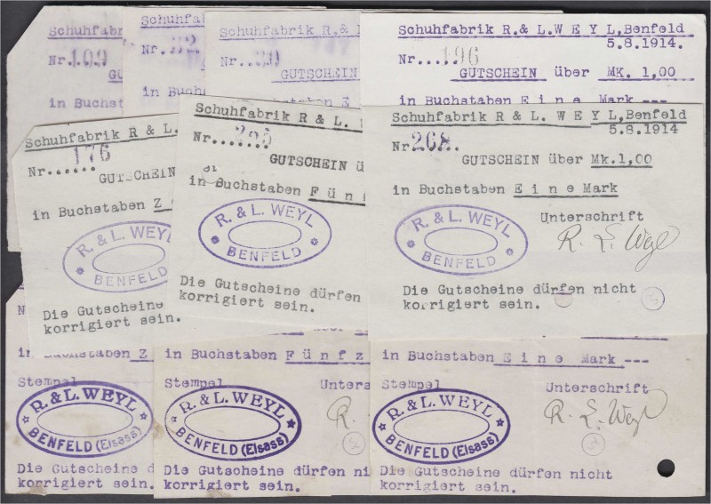 Banknoten, Deutsches Notgeld und KGL, Benfeld (Elsass)
Schuhfabrik R. & L. Weyl:...