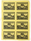 Banknoten, Deutsches Notgeld und KGL, Bielefeld (Westfalen), Notgeld besonderer Art
Druckbogen mit 8 X 100 Mark 15.7.1921. Seide gelb, 'Französischer ...