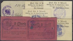 Banknoten, Deutsches Notgeld und KGL, Birkenhain (Schlesien)
Gemeindevorstand: 7 Scheine zu 25 Pf., 1 und 3 Mark o.D.(10.8.1914). Dabei 1 Mark 1 X mit...