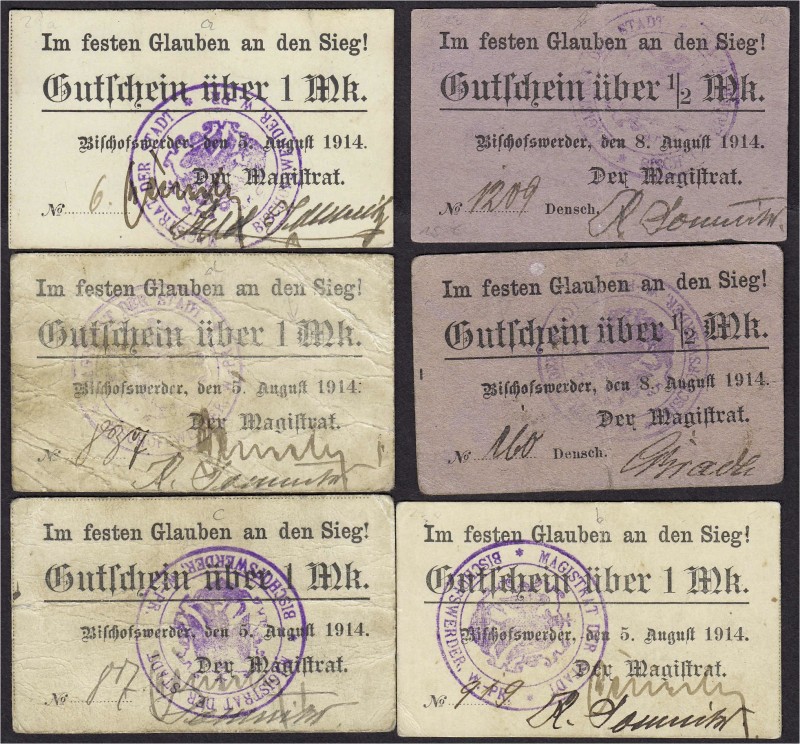 Banknoten, Deutsches Notgeld und KGL, Bischofswerder (Westpr.)
Magistrat: 6 Sche...