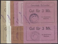 Banknoten, Deutsches Notgeld und KGL, Bollweiler (Elsass)
Gemeinde: 11 verschiedene Scheine o.D. (1914). Von 50 Pf. bis 3 Mark. Unentwertet und entwer...