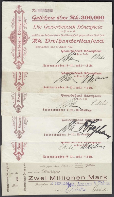Banknoten, Deutsches Notgeld und KGL, Bönnigheim (Württ.)
Gewerbebank: 7 versch....