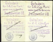 Banknoten, Deutsches Notgeld und KGL, Buchsweiler (Elsass)
Bürgermeister der Gemeinde: 4 Scheine zu 1, 2, 3 und 10 Mark o.D. (1914). Alle mit Einlösev...