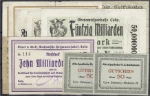 Banknoten, Deutsches Notgeld und KGL, Calw (Württ.)
14 Scheine: 12 X Inflation bis 100 Mrd. Mark 1923, dabei ein sehr seltener 10 Mrd. Mark-Schein der...