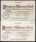 Banknoten, Deutsches Notgeld und KGL, Edenkoben (Rheinland)
2 Scheine: Gutschein über 20 Mio. und 100 Mio. Mark 20.9.1923. Fa. Gebr. Erlenwein & Co. G...