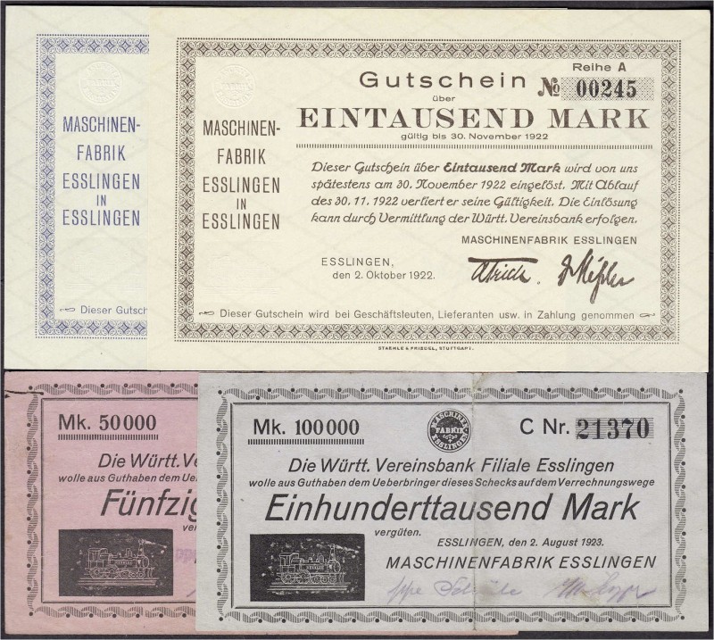 Banknoten, Deutsches Notgeld und KGL, Esslingen
28 Scheine: Verkehrsausgaben, Gr...