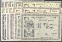 Banknoten, Deutsches Notgeld und KGL, Fellbach (Württ.)
16 Inflationsscheine der Gemeinde 1923 bis 100 Mrd. Mark. I-II bis IV, teils selten
