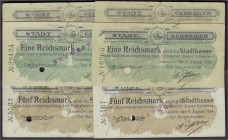 Banknoten, Deutsches Notgeld und KGL, Gebweiler (Elsass)
Stadt: je 2 X 1, 2 und 5 Mark 6.8.1914. Je mit verschiedenen Entwertungen. Der 5 Reichsmark-S...
