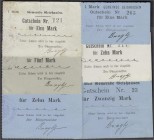 Banknoten, Deutsches Notgeld und KGL, Geishausen (Elsass)
Gemeinde: 6 verschiedene Scheine zu 1, 5, 10 und 20 Mark o.D. (1914). Alle unentwertet. Dabe...