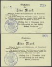 Banknoten, Deutsches Notgeld und KGL, Geising (Sachsen)
Vorsitzender des Hilfsausschusses der Stadt: 2 X 1 Mark 1.11.1914. Papier gelblich 1 X mit KN ...