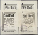 Banknoten, Deutsches Notgeld und KGL, Gladbeck (Westf.)
Gemeindekasse: 4 Scheine zu 1, 2, 3 und 5 Mark o.D. (1914). Alle mit handschr. Unterschrift, 3...