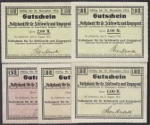 Banknoten, Deutsches Notgeld und KGL, Gross Schliewitz (Westpr.)
Volksbank: 5 Scheine zu 50 Pf., 1 und 2 Mark 8.8.1914. Alle unentwertet. Dabei alle b...