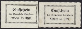 Banknoten, Deutsches Notgeld und KGL, Herzhorn (Schleswig-Holstein)
Gemeinde: 2 Scheine zu 1/2 Mark o.D. (1914). 2 Papiersorten. Unter der Nr. 150.2.b...