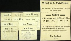 Banknoten, Deutsches Notgeld und KGL, Hohensalza (Posen)
Kreis-Hauptkasse: 10 Scheine zu 5, 10, 50 Pfennig, 1, 2, 3 Mk. o.D. (1914). Als Zugabe ein Or...
