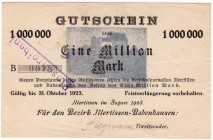 Banknoten, Deutsches Notgeld und KGL, Illertissen Bez. Babenhausen (Bayern)
1 Million Mark 31.10.1923. Mit eigenhändiger Unterschrift. (Keller kennt n...