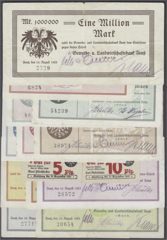 Banknoten, Deutsches Notgeld und KGL, Isny (Württ.)
14 Scheine: 12 Infla-Scheine...