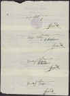 Banknoten, Deutsches Notgeld und KGL, Krüt (Elsass)
Gemeinde: 4 hektographierte Gutscheine in 6 Zeilen mit Empfänger und Datum 1914. Sechs Mark 1. Okt...